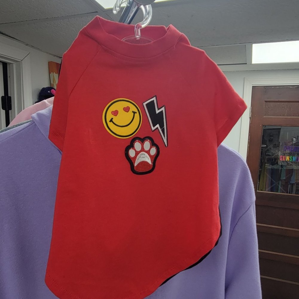 Small red pet shirt  with patches